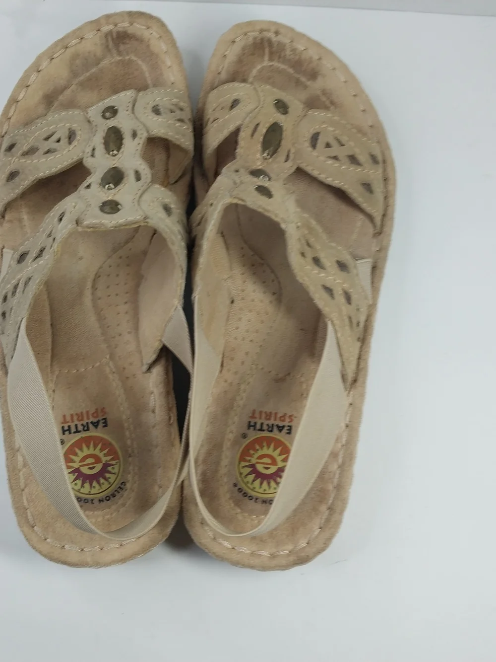 Earth Spirit 2000 Gelron Andi Sandal Tan Elastic Slingback Beaded Size 8.5 Boho - Picture 4 of 11